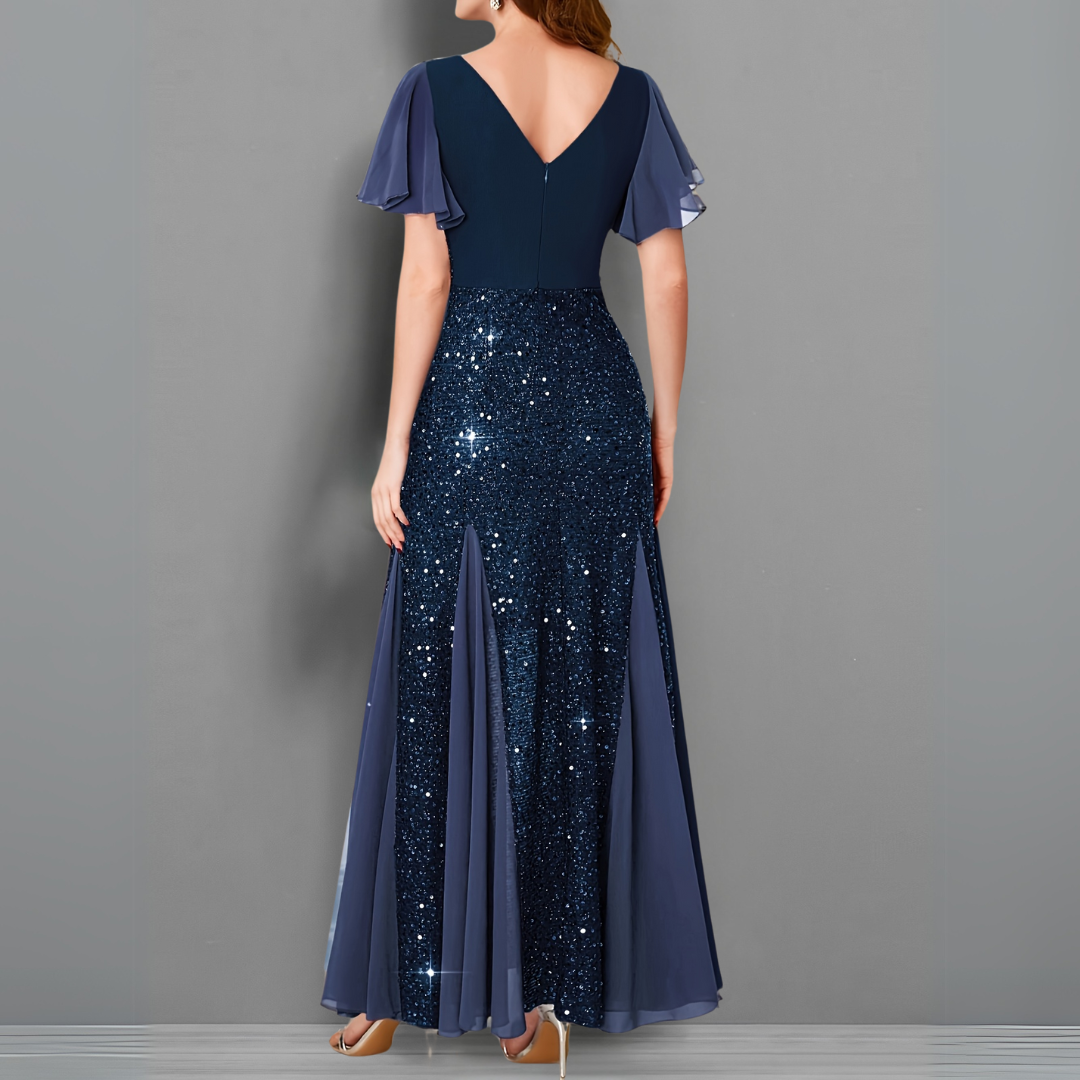 Scarlet Elegance Sequin Evening Gown