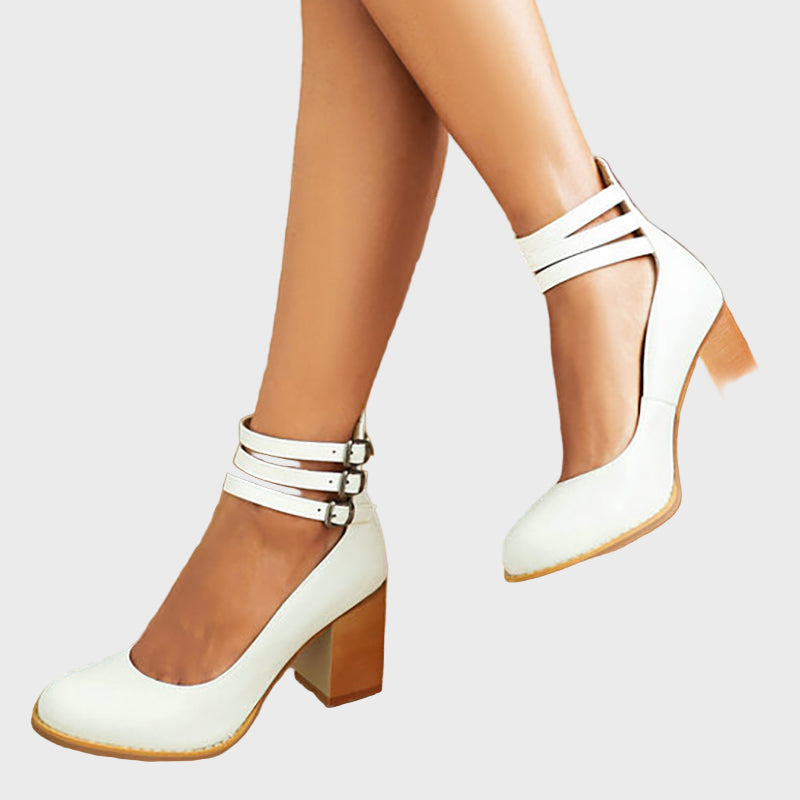 Triple Strap Elegance Block Heels