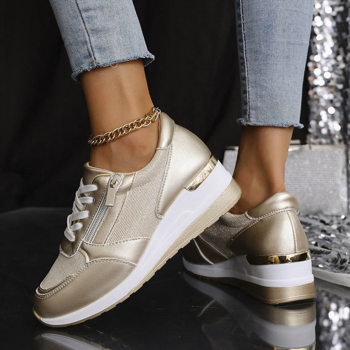 GlamRise Metallic Wedge Sneakers
