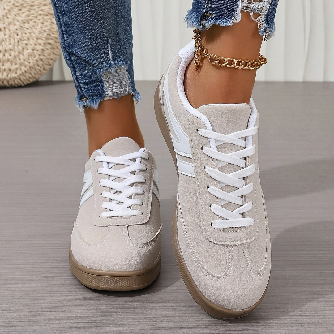 Beige Retro Lace-Up Sneakers