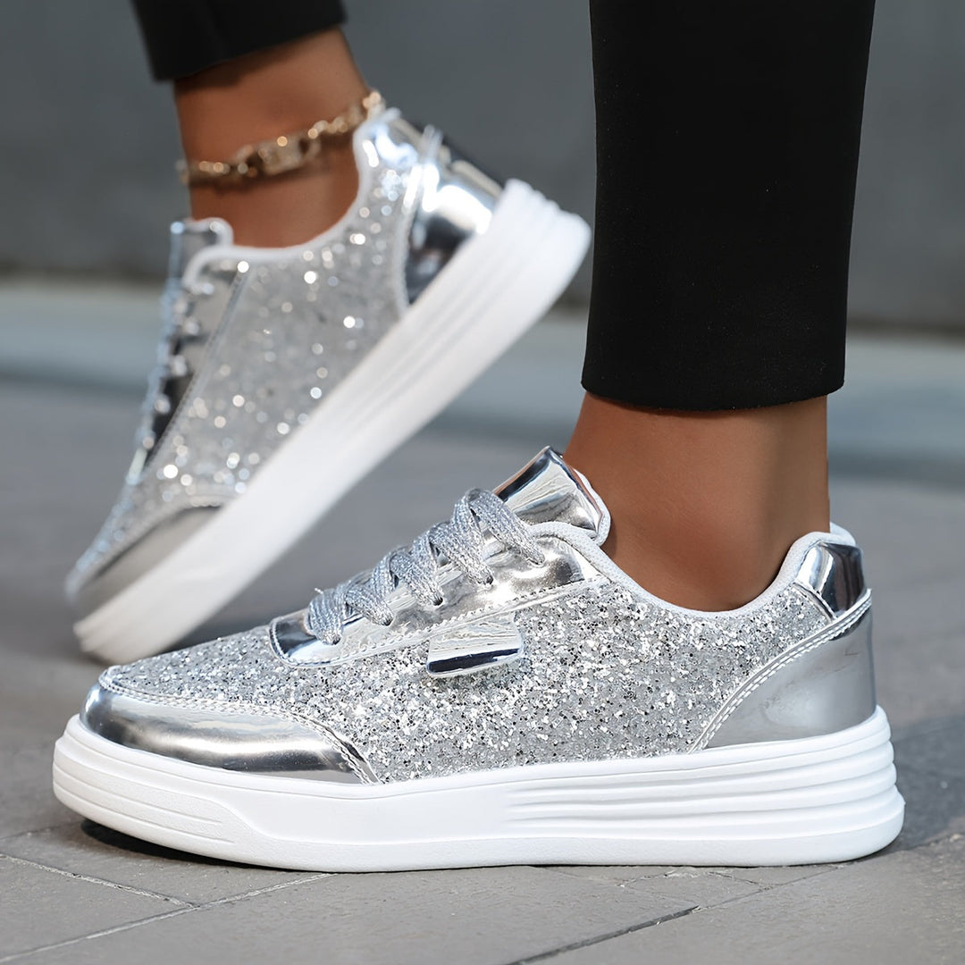 GlamStride Gold Glitter Sneakers