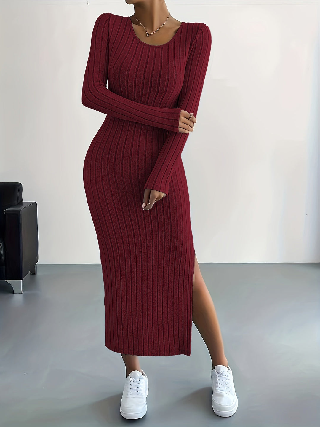 Sleek Ribbed Knit Bodycon Maxi Dress
