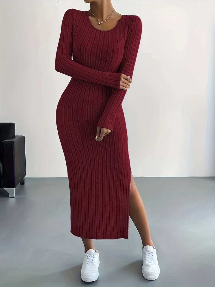 Sleek Ribbed Knit Bodycon Maxi Dress