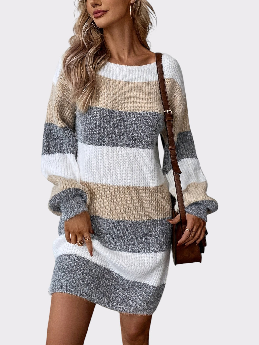 Cozy Stripes Knit Sweater Dress