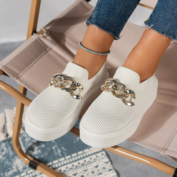 "Urban Luxe Chain Slip-Ons"