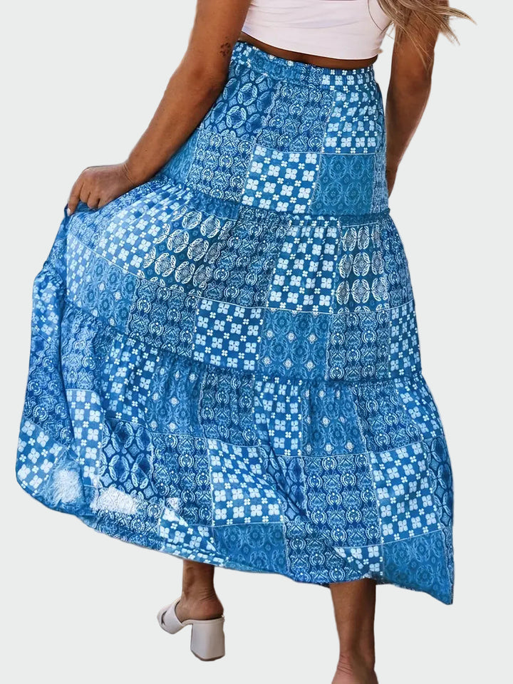Blue Patchwork Boho Maxi Skirt