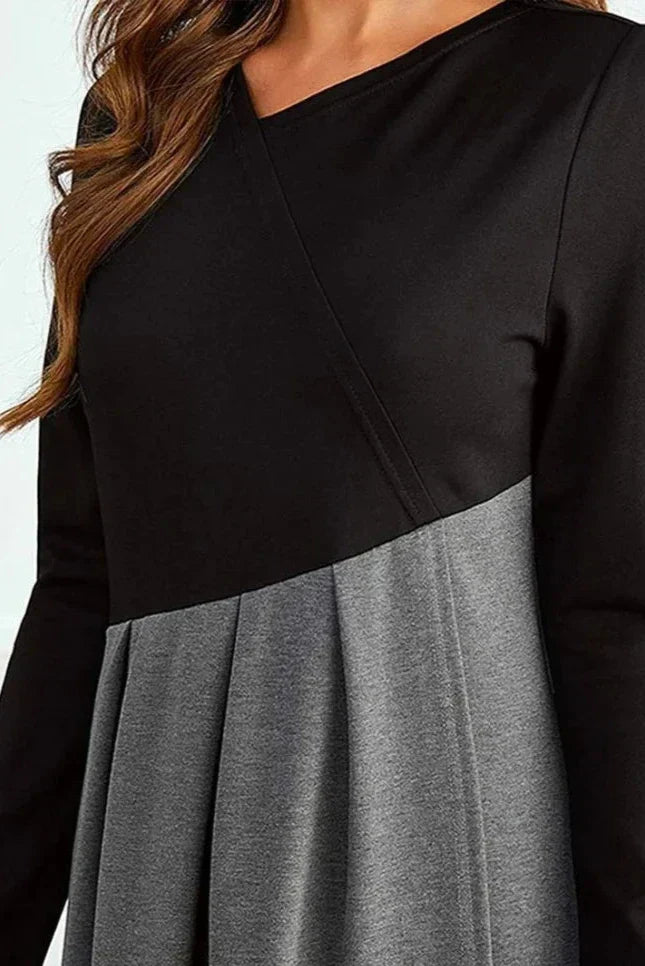 Two-Tone Pleated A-Line Maxi Dress