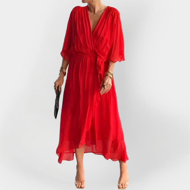 Chiffon Dress with V-Neck