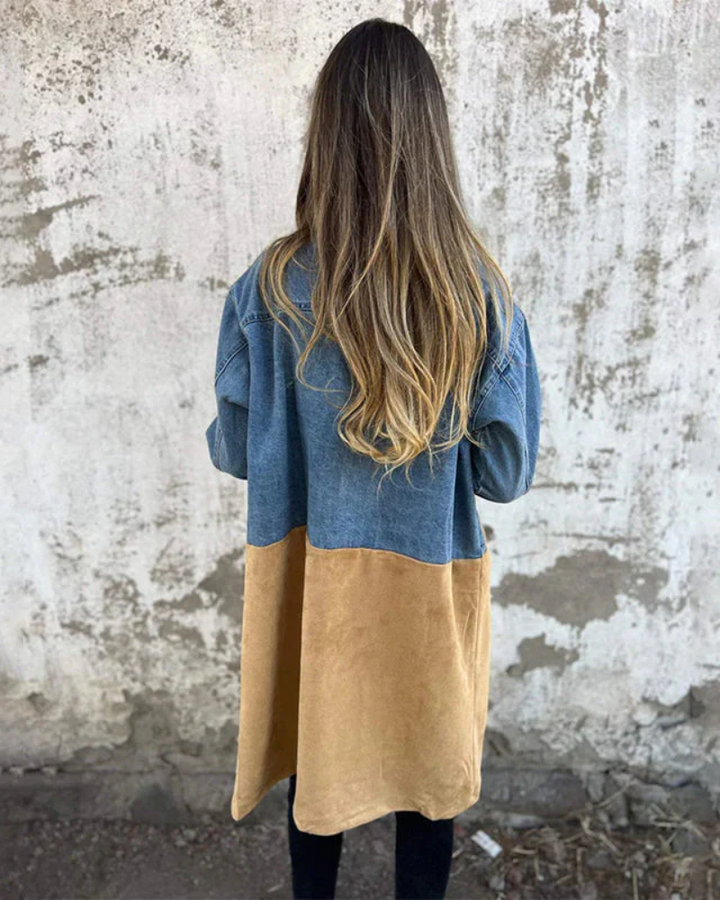 Urban Contrast Denim & Suede Trench Coat