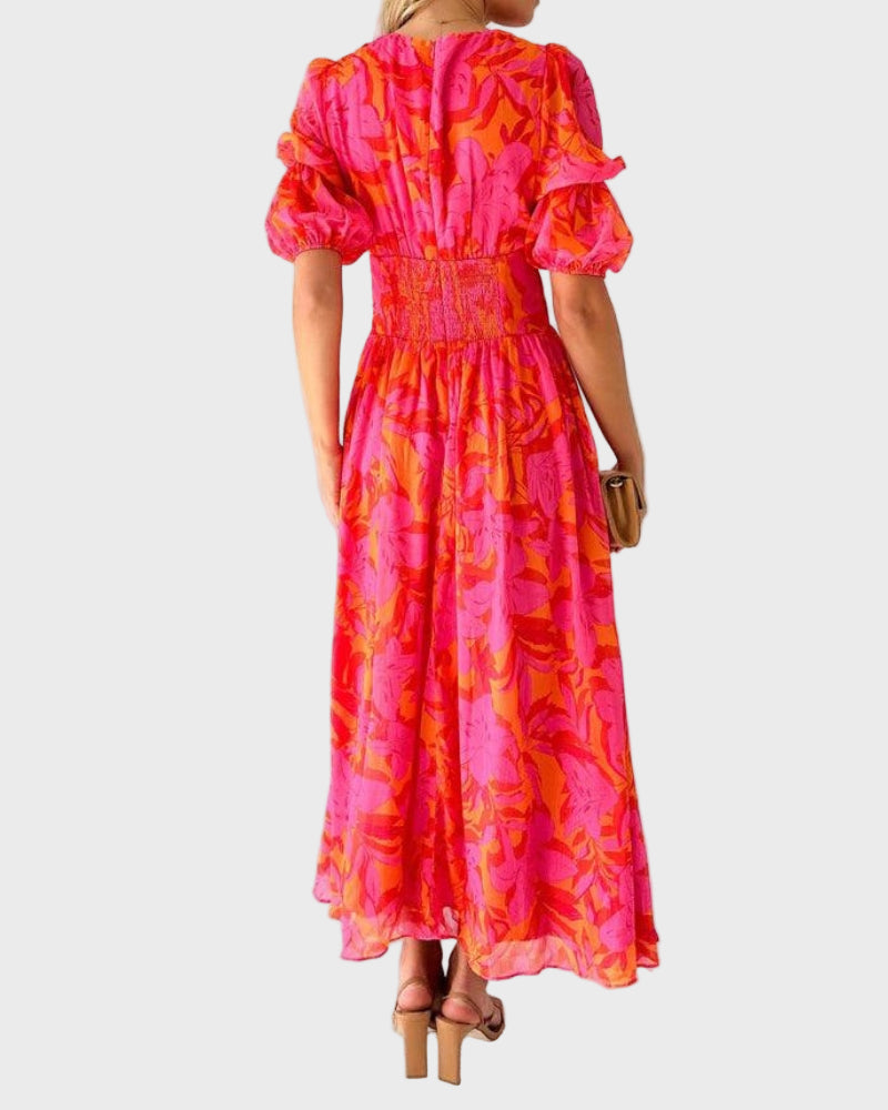 Vibrant Pink & Orange Floral Maxi Dress