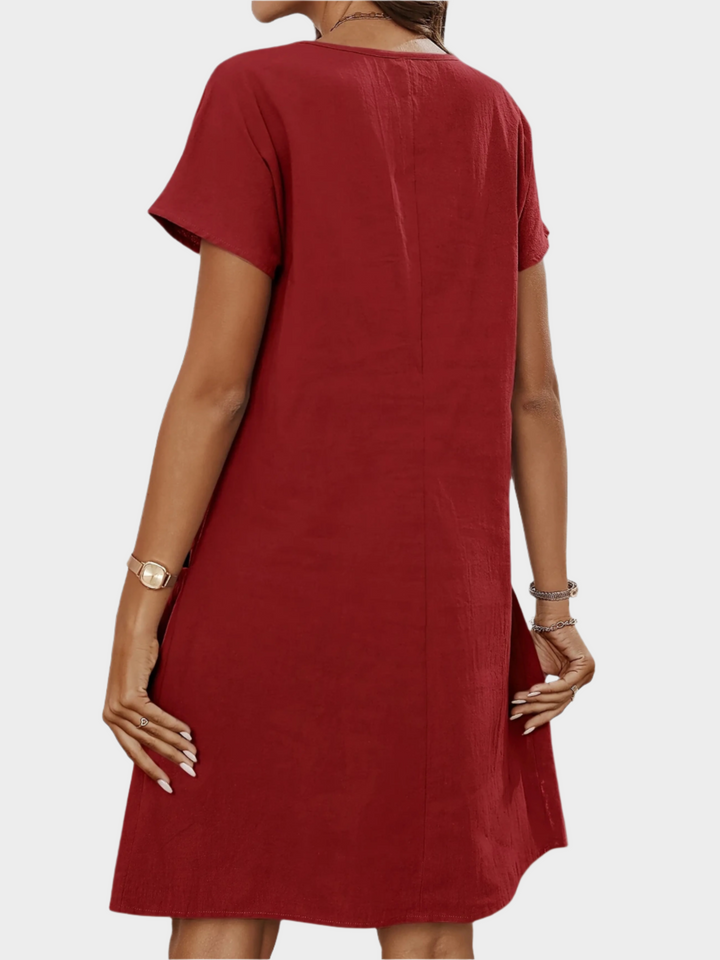 Mini Dress with Short Sleeves and Zipper at the Décolleté