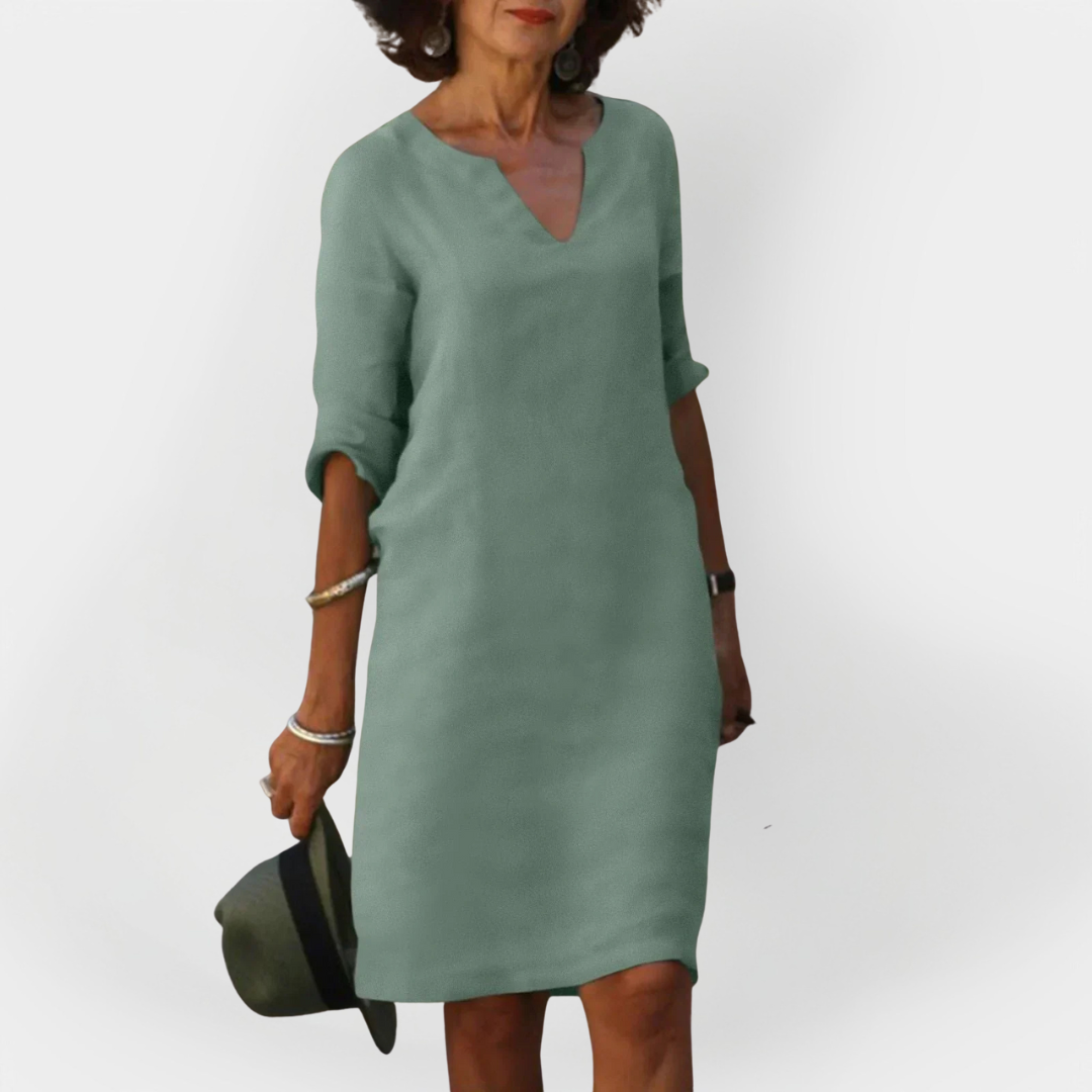 Everyday Dress with V Neckline