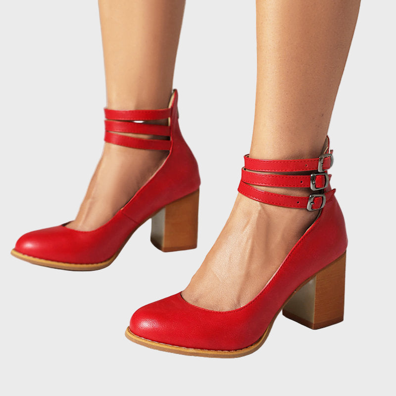 Triple Strap Elegance Block Heels