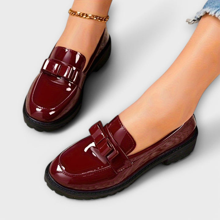 Women's Black Patent Moccasins with Bow