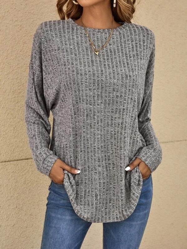 Casual Waffle Knit Long Sleeve Top