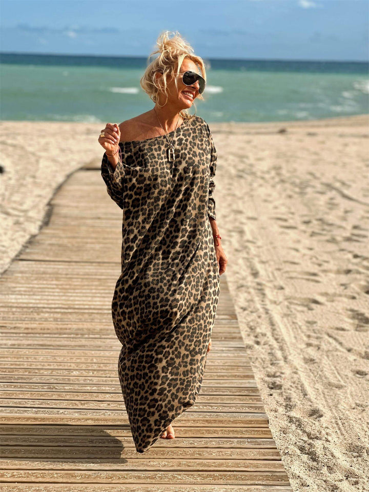 Camel Leopard Oversized Long Sleeve Dress