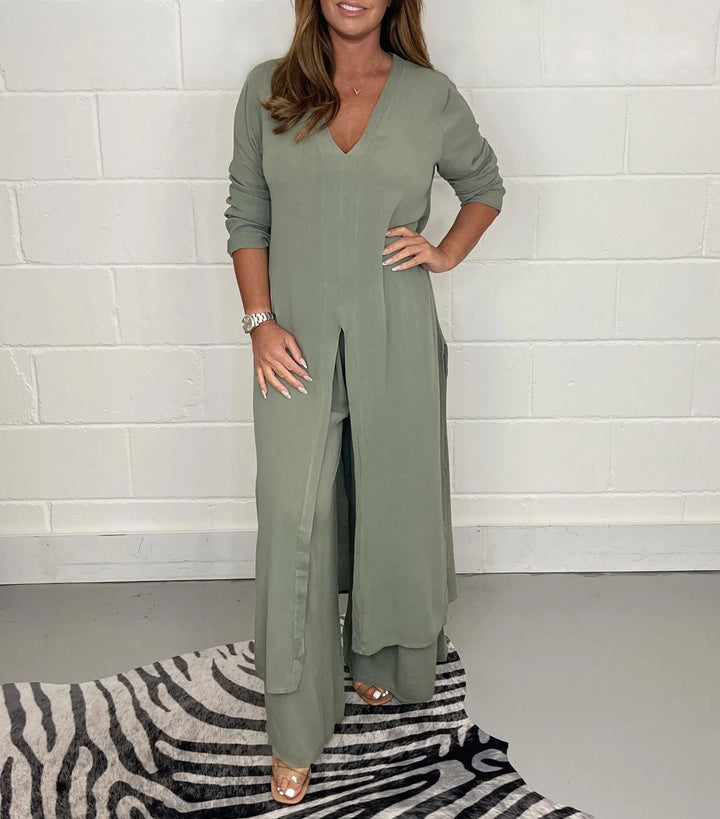 Sage Flow Layered Tunic Set