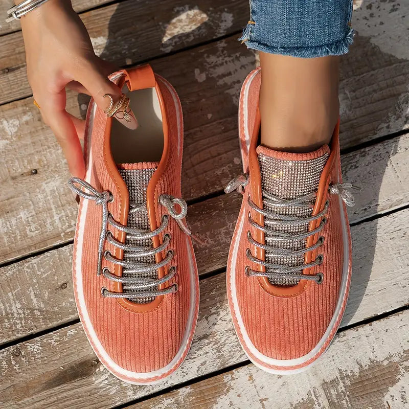 Coral Luxe Rhinestone Sneakers