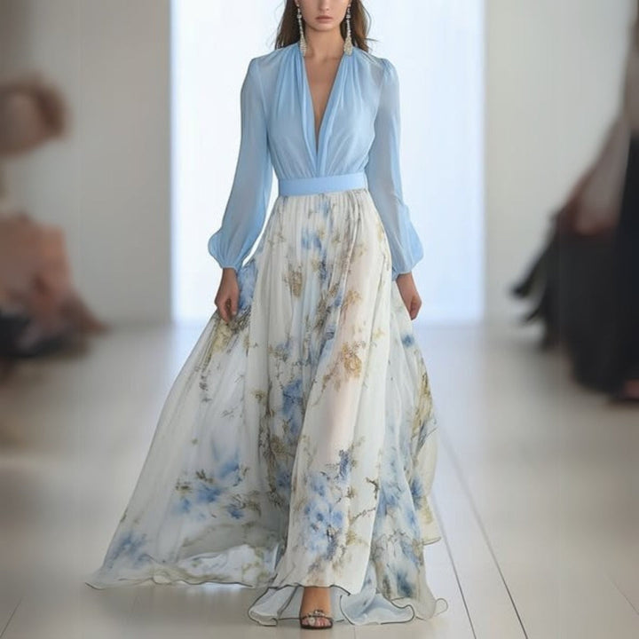 Sky Bloom Chiffon Maxi Dress