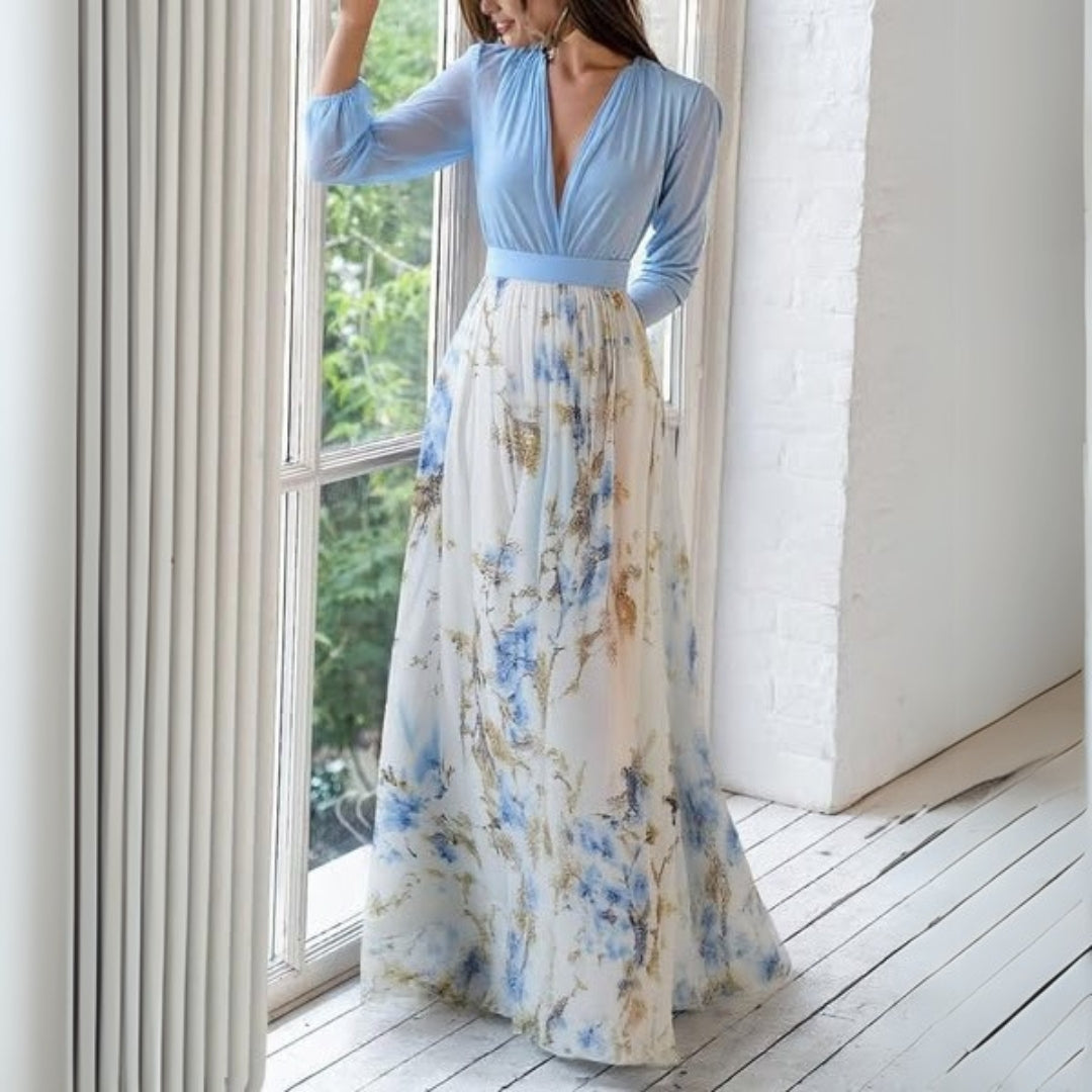 Sky Bloom Chiffon Maxi Dress