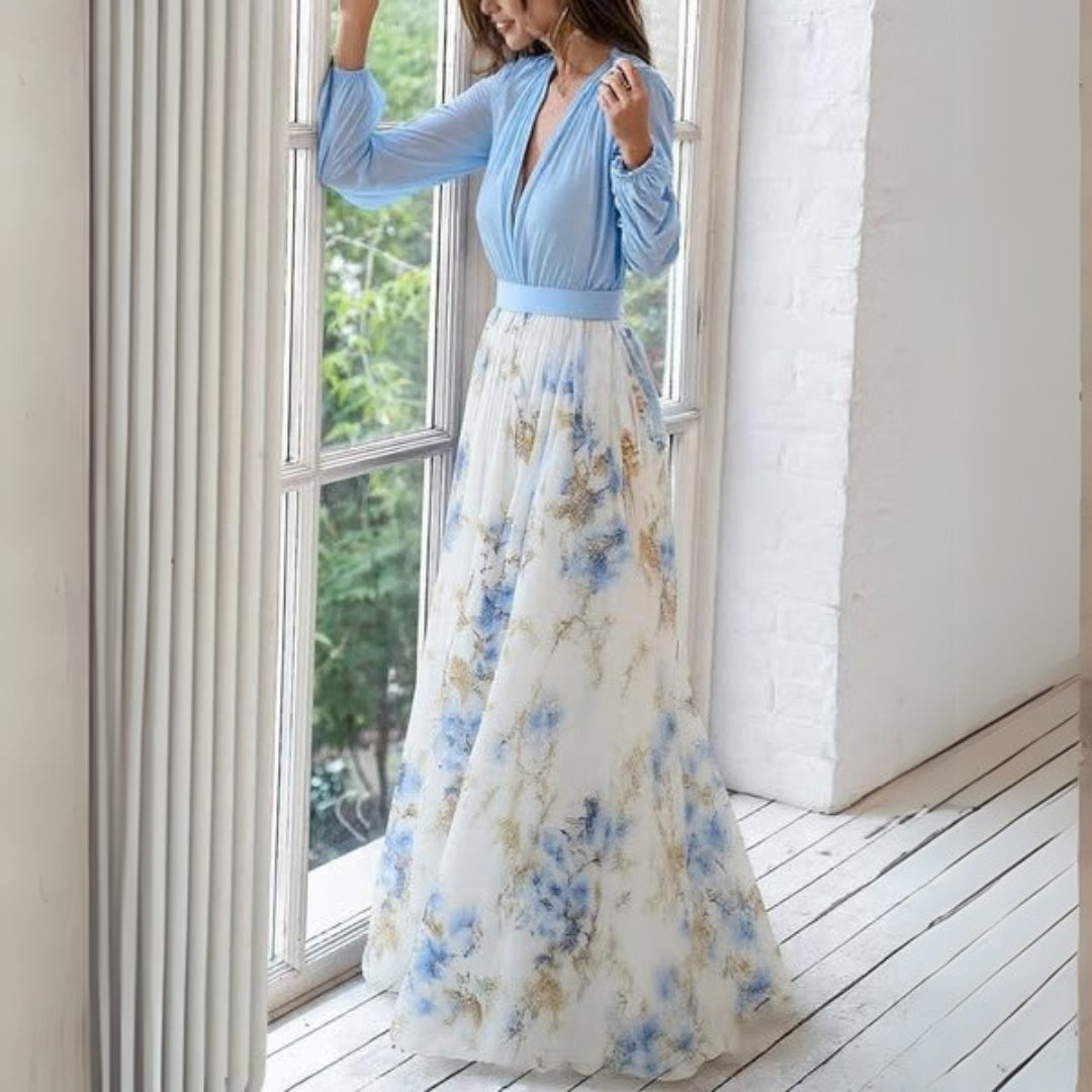 Sky Bloom Chiffon Maxi Dress
