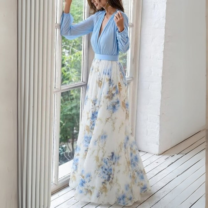Sky Bloom Chiffon Maxi Dress