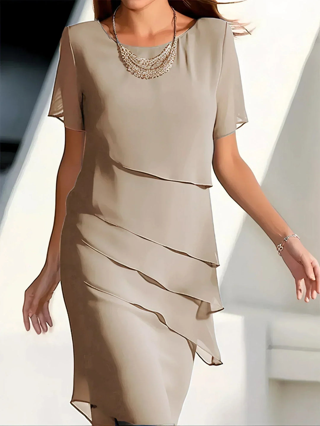 Midnight Elegance Layered Chiffon Dress