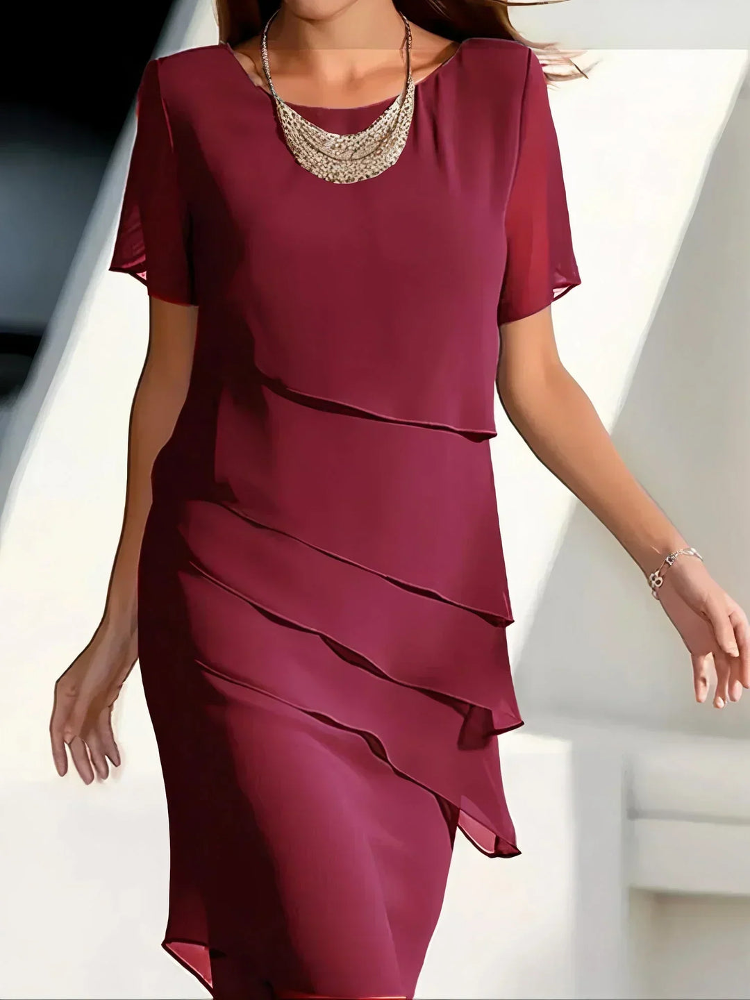 Midnight Elegance Layered Chiffon Dress