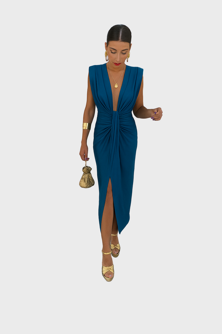 Sunset Glow Draped Midi Dress