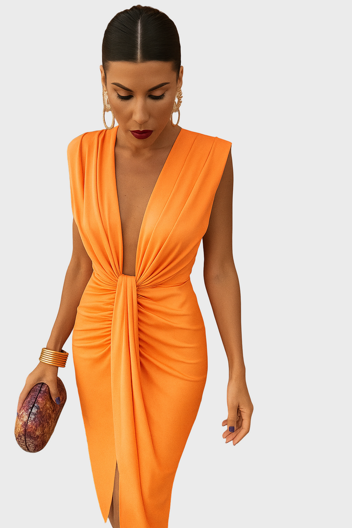 Sunset Glow Draped Midi Dress