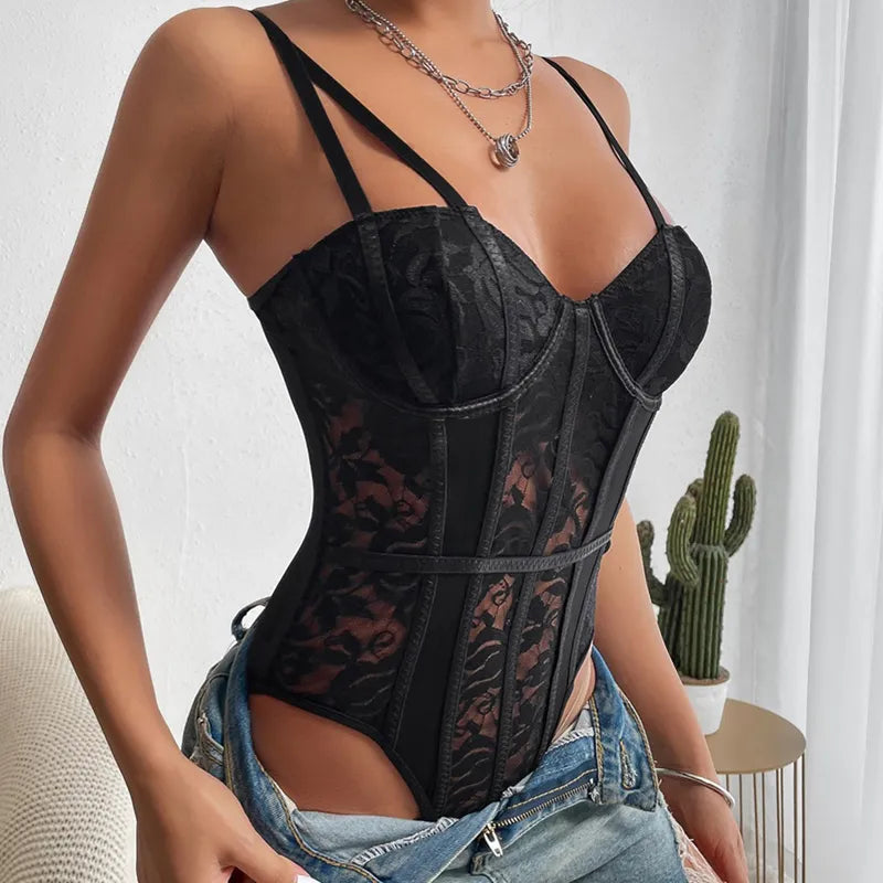 Midnight Elegance Lace Corset Bodysuit