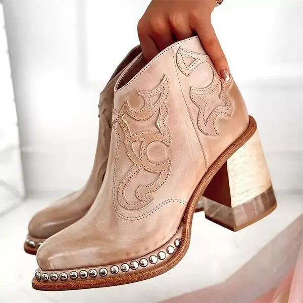 Aurora Studded Western Ankle Boots
