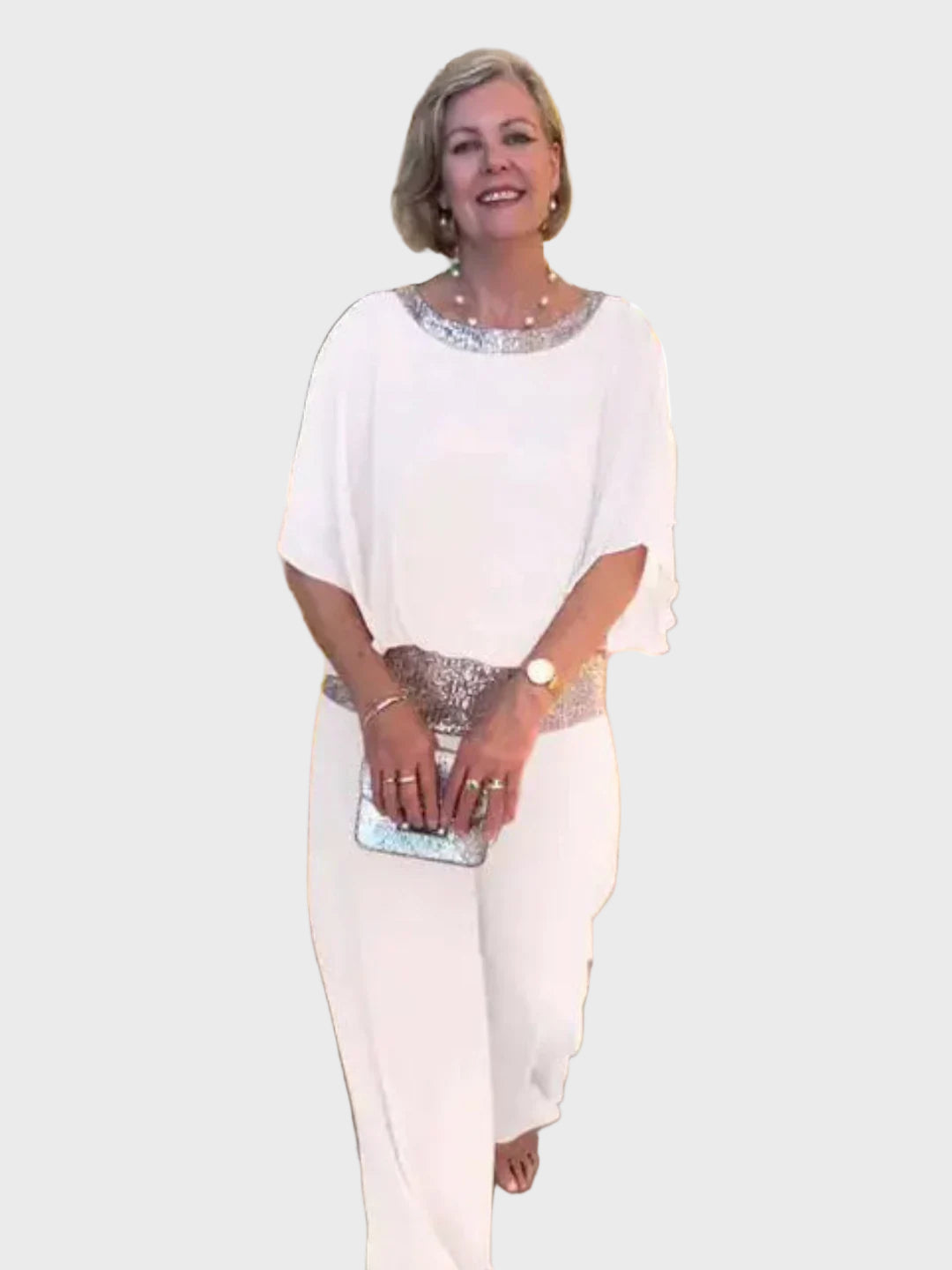 Blush Elegance Sequined Chiffon Pantsuit