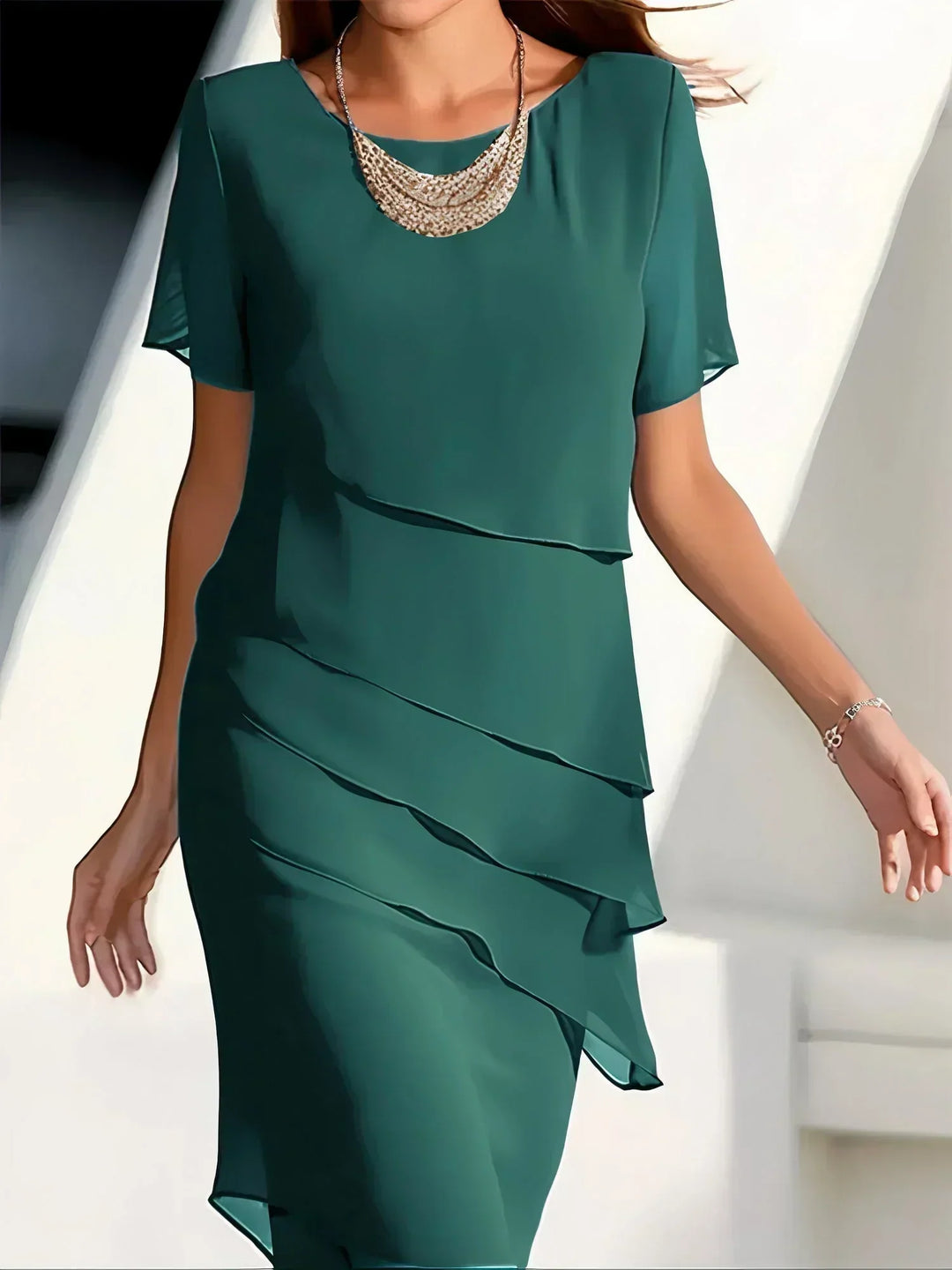 Midnight Elegance Layered Chiffon Dress