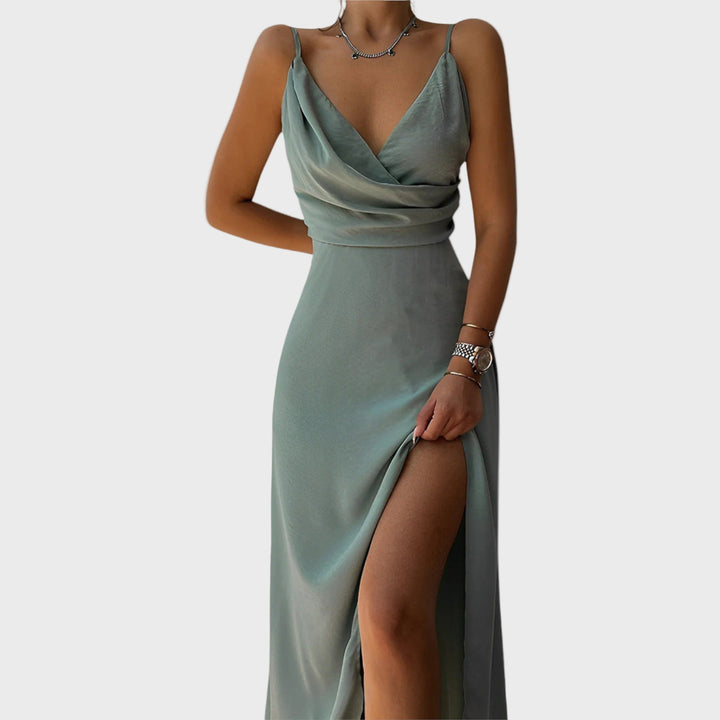 Champagne Allure Satin Maxi Dress