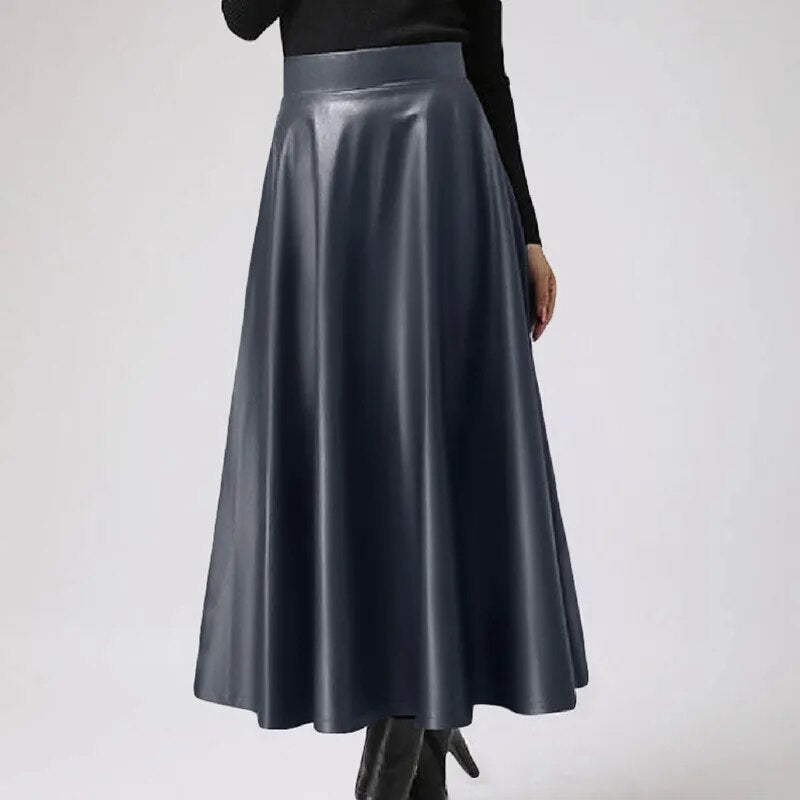 Elegant High-Waist Faux Leather Maxi Skirt