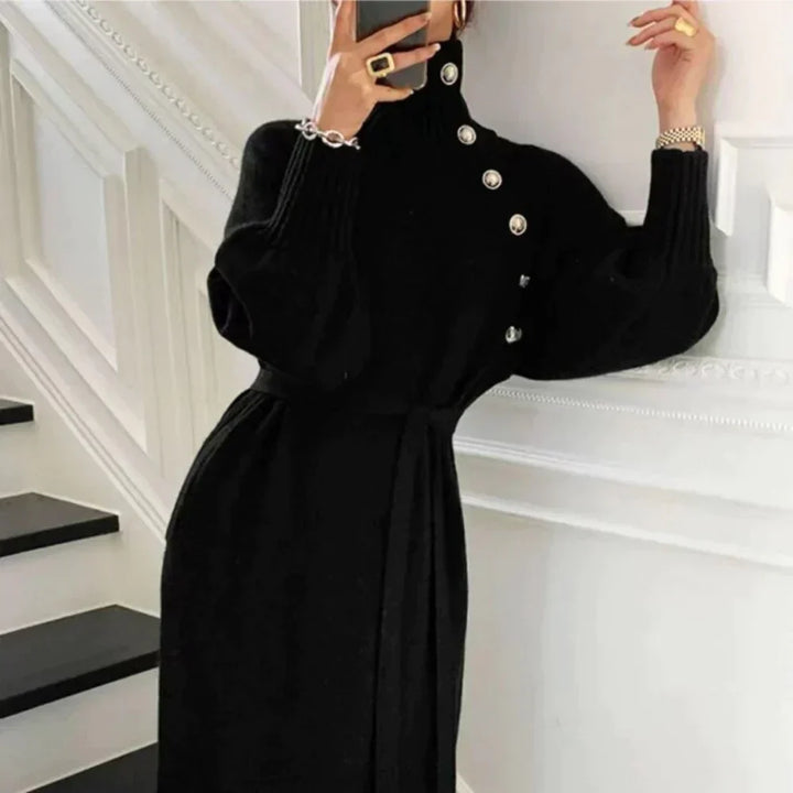 Luxe Knit Button-Detail Sweater Dress