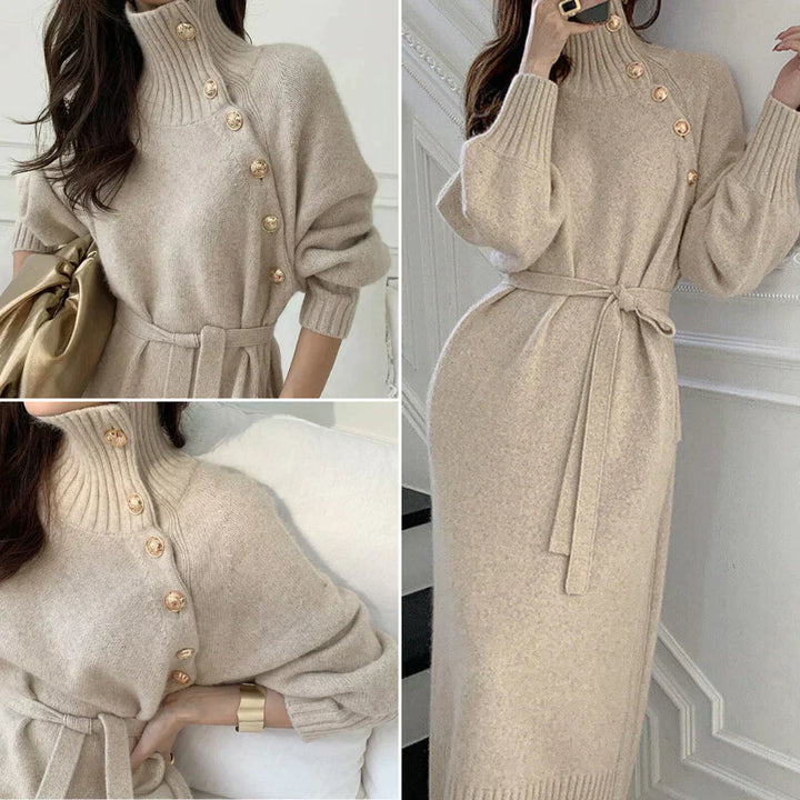 Luxe Knit Button-Detail Sweater Dress