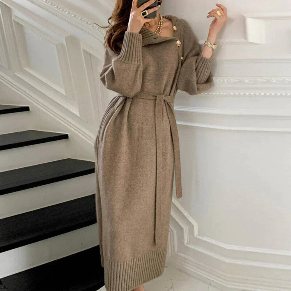 Luxe Knit Button-Detail Sweater Dress