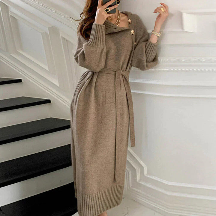 Luxe Knit Button-Detail Sweater Dress
