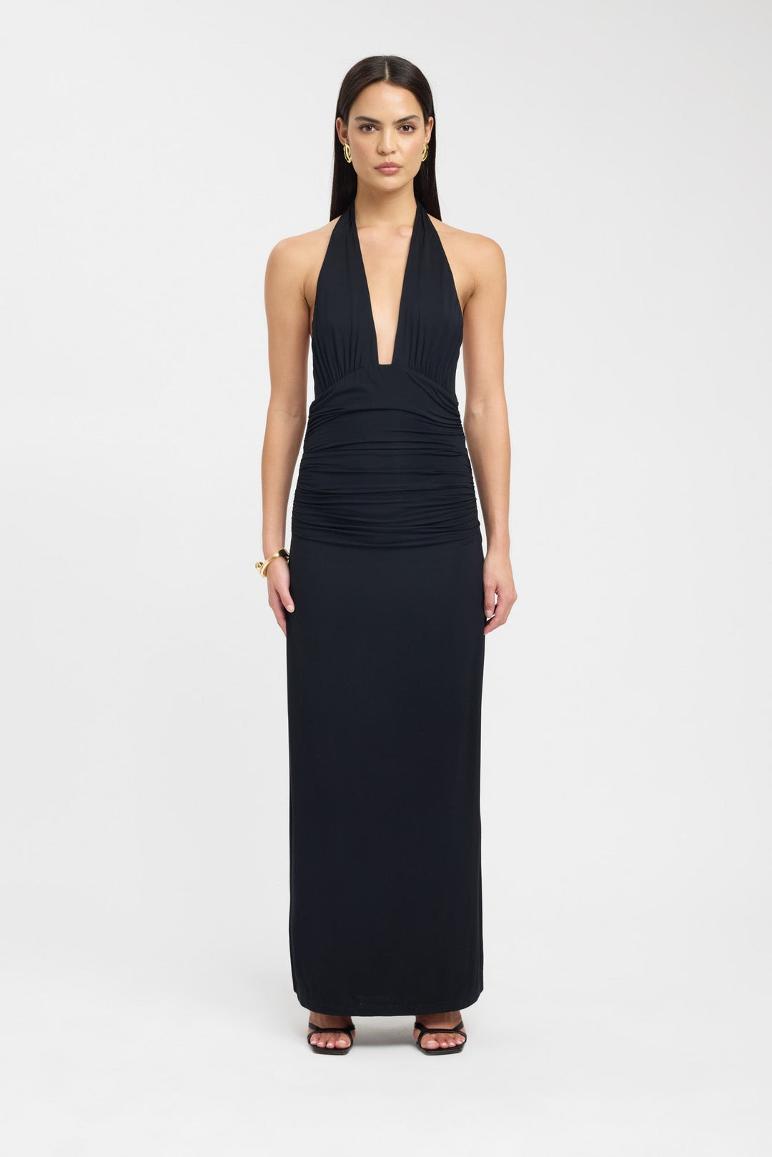 Mocha Elegance Halter Maxi Dress