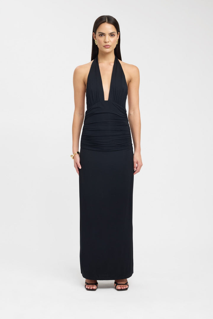 Mocha Elegance Halter Maxi Dress