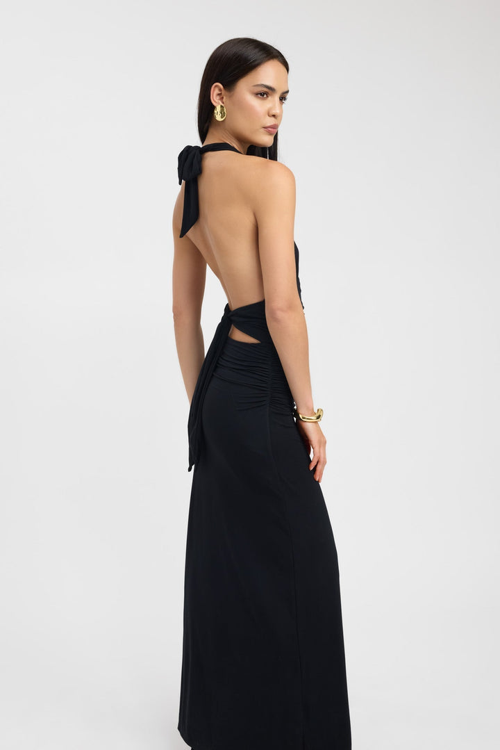 Mocha Elegance Halter Maxi Dress