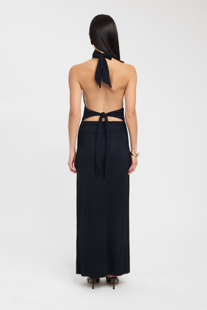 Mocha Elegance Halter Maxi Dress