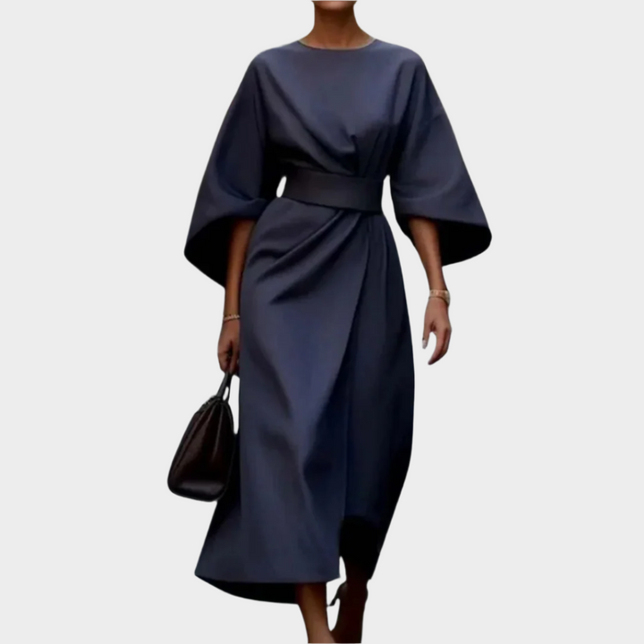 Chic Minimal Dress with Belt and Wide Sleeves