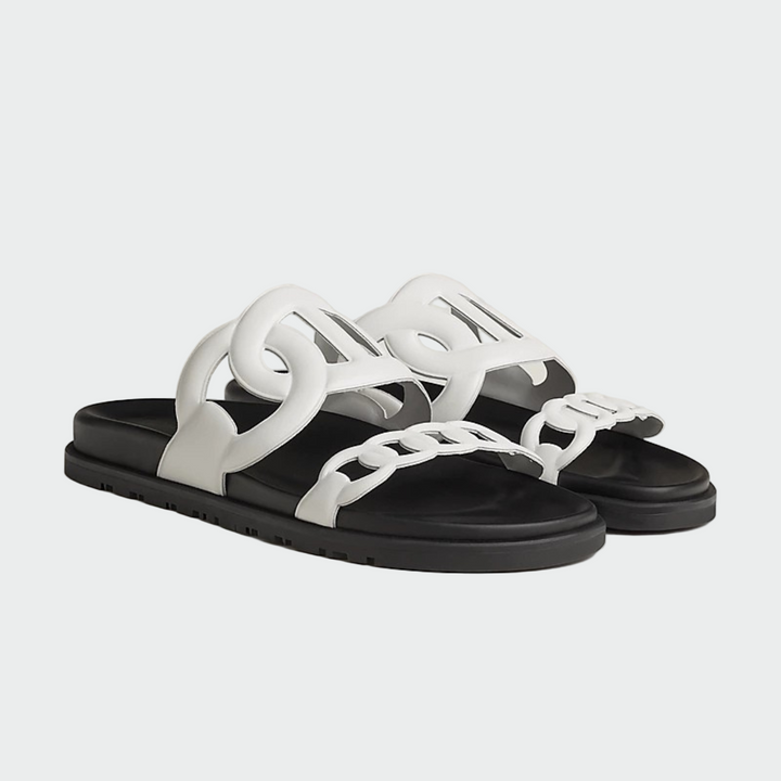 chain-link flat slide sandals