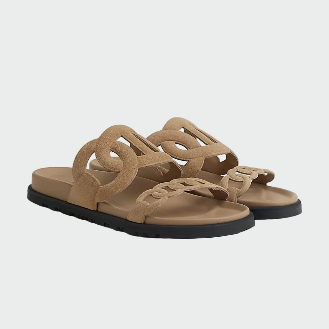chain-link flat slide sandals