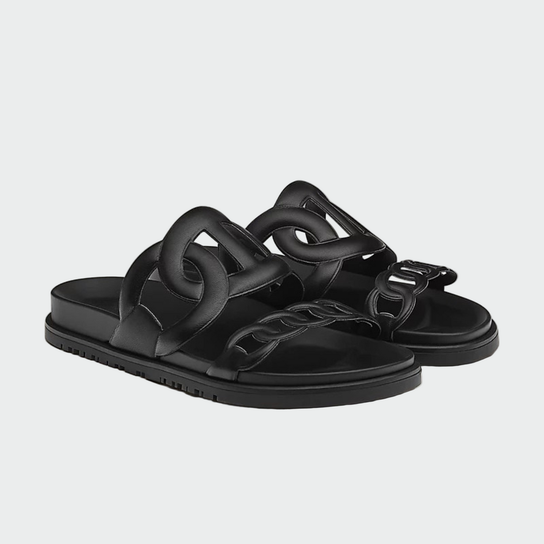 chain-link flat slide sandals