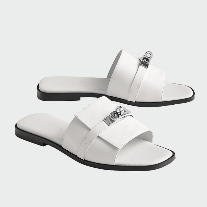 black leather buckle slides