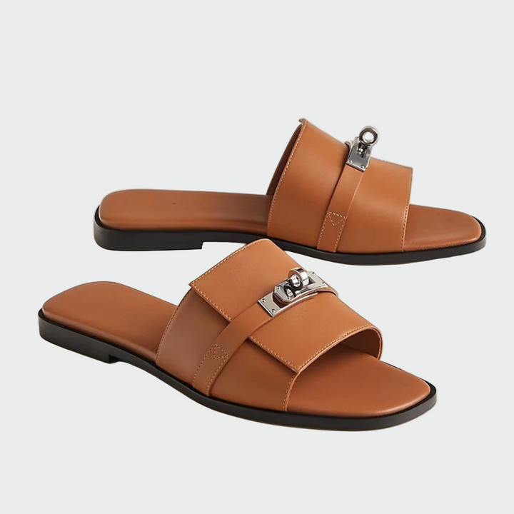black leather buckle slides